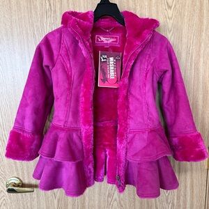 New HAWKE & Co. Raspberry Faux Fur Ruffle Coat Kids 6